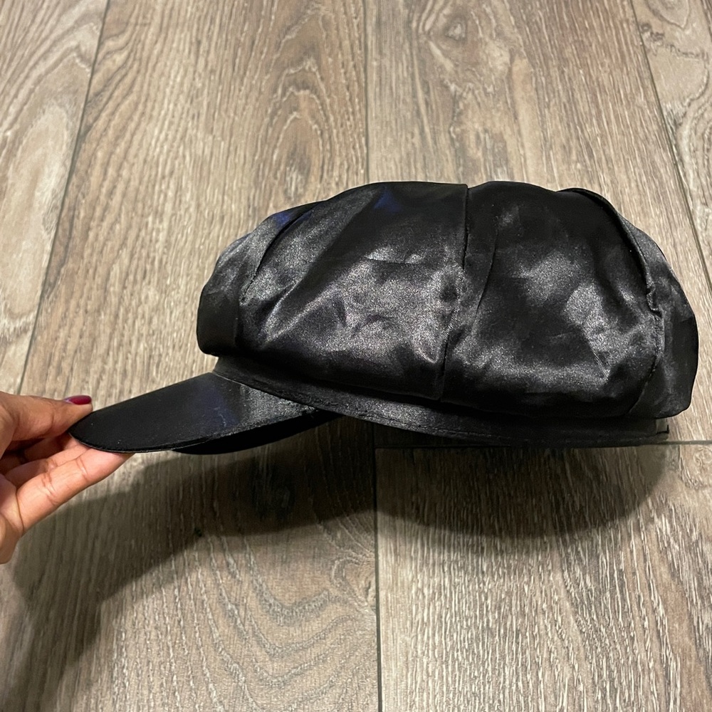 Black Satin Baker Boy Cap
